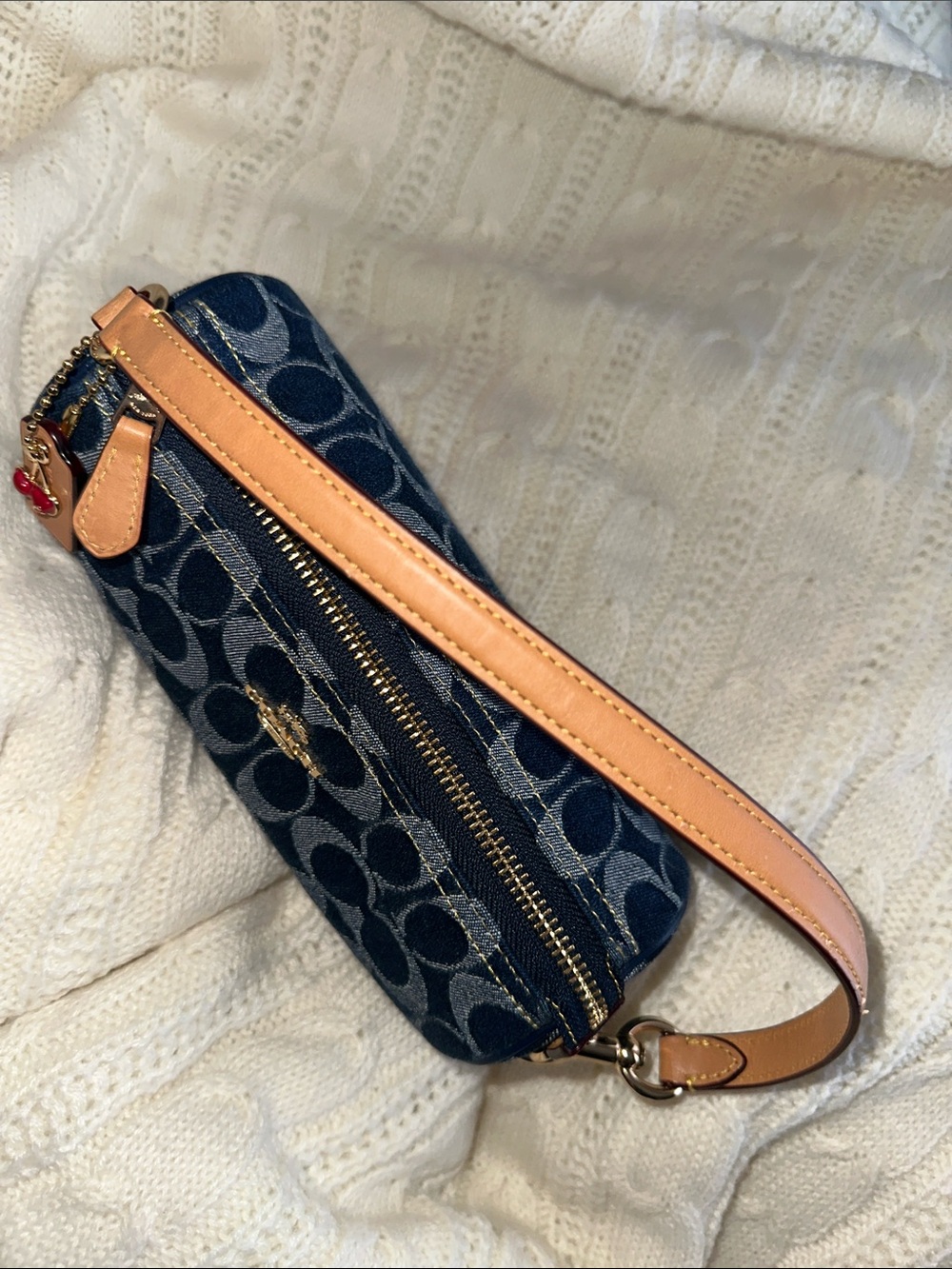 Coach Denim Signature Mini Barrel Bag with Tan Leather Strap - Picture 3 of 16